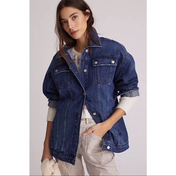 NEW Anthropologie Pilcro Longline Denim Button Front Trucker Jacket Coat Small - Picture 3 of 5